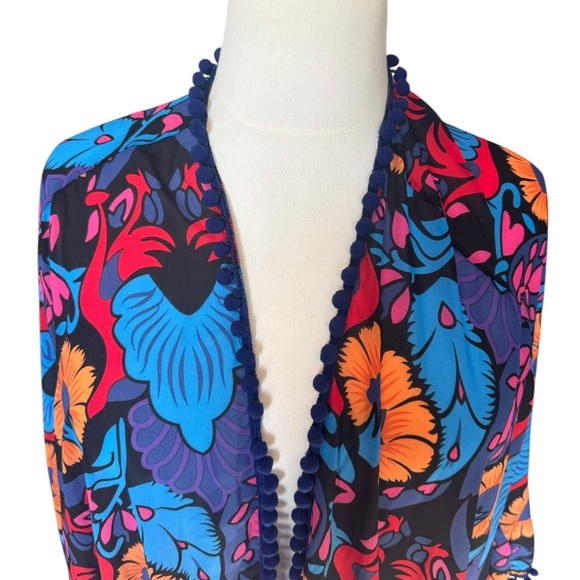 Colleen Lopez Floral Kimono 2X/3X Boho Pom Pom Trim Sheer Cover Up L3 - Picture 2 of 8